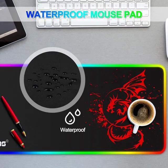 Alt view image 4 of 7 - RGB Gaming Mouse Pad Anime Dragon Mousepad Mat LED with 15 Lighting Modes for Computer 31.5 X 12 Inch (Red)