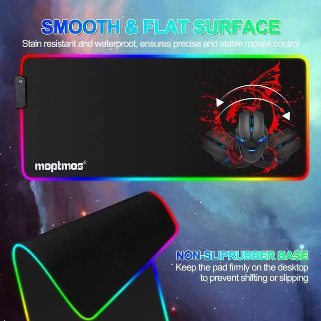 Alt view image 3 of 7 - RGB Gaming Mouse Pad Anime Dragon Mousepad Mat LED with 15 Lighting Modes for Computer 31.5 X 12 Inch (Red)