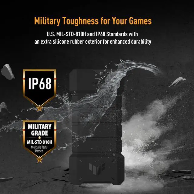 Alt view image 4 of 7 - ASUS TUF Gaming A2- USB-C 3.2 Gen 2x2 Portable SSD Enclosure, Dual M.2 NVMe PCIe and SATA, MIL-STD-810H Drop Resistance, IP68 Water and dust Resistance, Aluminum Alloy Chassis and a Thermal pad