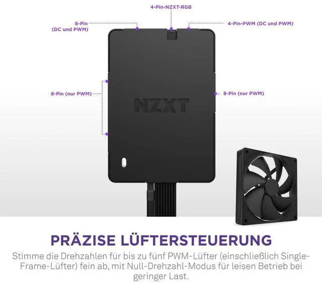 Alt view image 6 of 10 - NZXT Control Hub - Digital RGB Lighting and PWM Fan Speed Controller - Control Up to 5 x PWM Fans or 4 x NZXT Single-Frame Fans - Powered by NZXT CAM Software AC-CRFR1-B1