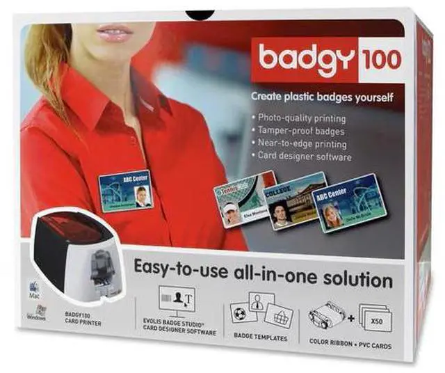 Alt view image 3 of 3 - EVOLIS B12U0000RS Evolis Badgy100 Plastic ID Card Solution - Print plastic badges with small border, 45/sec CLR, 16/sec BLK, Badge Studio software no database, PC/Mac