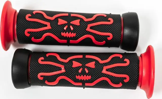 Main image of ATV / PWC Skull Hand Grips Cross Bones Red Rubber Compatible with Yamaha Warrior