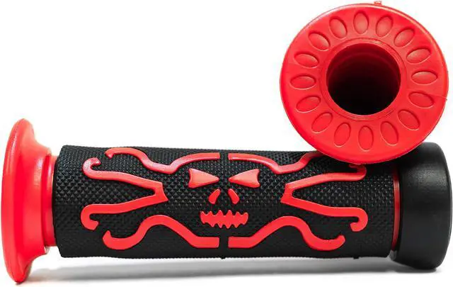 Alt view image 2 of 7 - ATV / PWC Skull Hand Grips Cross Bones Red Rubber Compatible with Yamaha Warrior