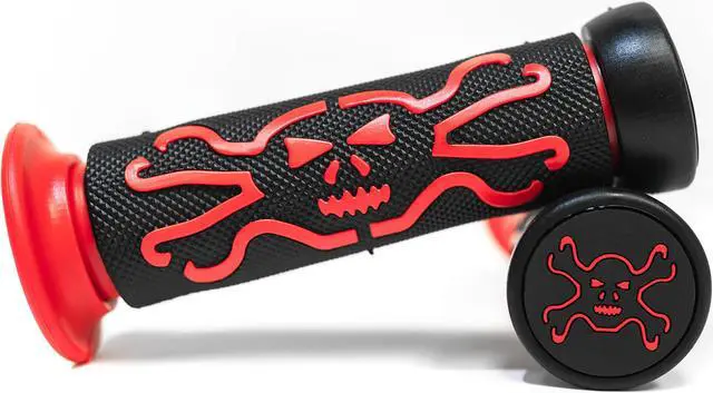 Alt view image 4 of 7 - ATV / PWC Skull Hand Grips Cross Bones Red Rubber Compatible with Yamaha Warrior