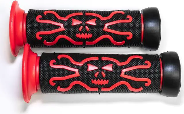 Alt view image 6 of 7 - ATV / PWC Skull Hand Grips Cross Bones Red Rubber Compatible with Yamaha Warrior
