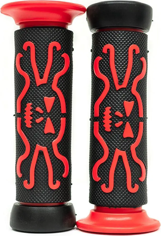 Alt view image 5 of 7 - ATV / PWC Skull Hand Grips Cross Bones Red Rubber Compatible with Yamaha Warrior