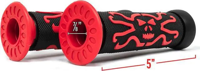 Alt view image 7 of 7 - ATV / PWC Skull Hand Grips Cross Bones Red Rubber Compatible with Yamaha Warrior
