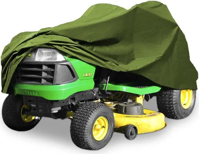 Main image of Deluxe Riding Lawn Mower Tractor Cover Fits Decks up to 62" - Green - 190T Polyester Taffeta PA Coated Water and Sunray Resistant Storage Cover - 82" L x 50" W x 47" H