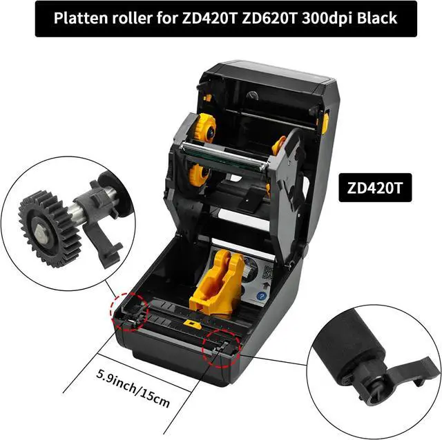 Alt view image 2 of 7 - P1080383-222 Kit Platen Roller for Ze bra ZD420T ZD620T ZD621T Thermal Printer - Replacement Printer Transfer Roller Compatible with Ze bra T-Series (203dpi, 300dpi)