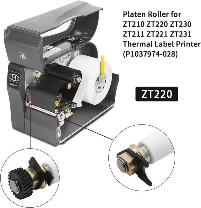Alt view image 2 of 7 - P1037974-028 Kit Platen Roller for Ze bra ZT230 ZT231 ZT210 ZT211 Thermal Printer - Replacement Printer Transfer Roller Compatible with ZT200 Series (203dpi, 300dpi)