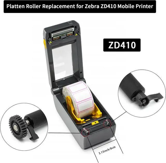 Alt view image 2 of 7 - P1079903-003 Kit Platen Roller for Ze bra ZD410 Thermal Printer - Replacement Printer Transfer Roller Compatible with Ze bra ZD410 (203dpi, 300dpi)
