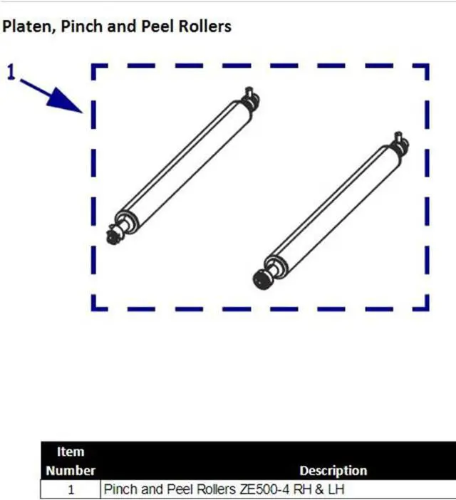 Alt view image 5 of 5 - P1046696-059 Pinch and Peel Rollers for Ze bra ZE500-4 Thermal Bar code Printer RH&LH 203dpi 300dpi