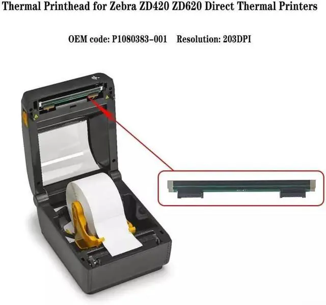 Alt view image 4 of 6 - Thermal Print Head Replacement PrintHead For Ze bra ZD420/ZD620 Printers 203Dpi P1080383001 Printer Replacement Printhead