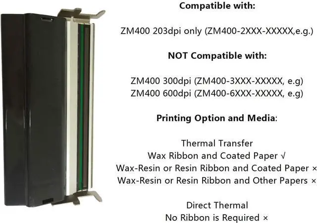 Main image of Print Head Printhead for Ze bra ZM400 Bar code Label Printer 203dpi 79800M