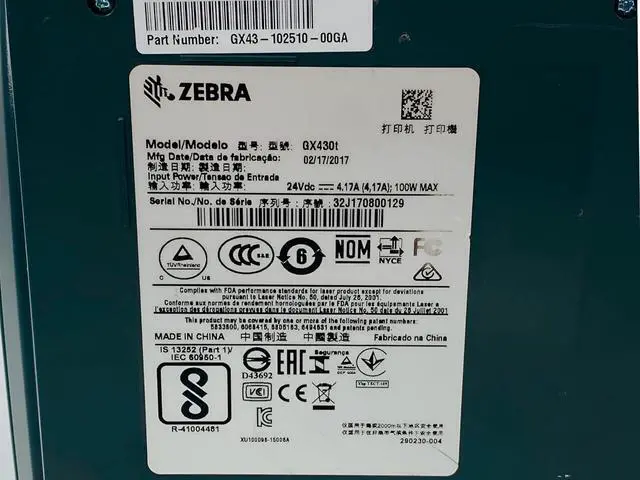 Alt view image 3 of 7 - Ze bra GX430T Thermal Transfer Label Bar code Printer 300 dpi USB Serial Parallel GX43-102510-00GA, Bundle with AC Adapter