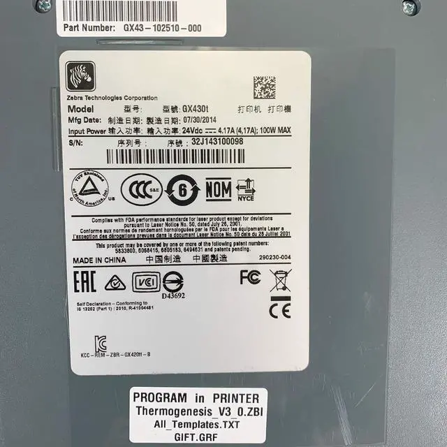 Alt view image 2 of 7 - Tekswamp Ze bra GX430T Thermal Transfer Bar code Printer 300 dpi USB Serial GX43-102510-000, Bundle with AC Adapter