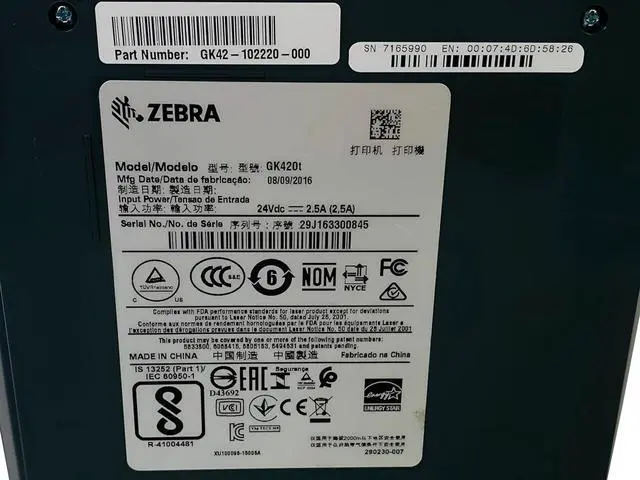 Alt view image 2 of 7 - Ze bra GK420T Thermal Transfer Bar code Label Printer USB Ethernet GK42-102220-000, Bundle with AC Adapter