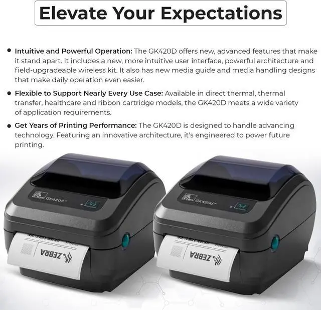 Alt view image 6 of 7 - Ze bra GK420D Direct Thermal Label & Bar code Printer Bundle - 1 Year Warranty - Ethernet Connectivity Printer with 24V AC Adapter + 4x6 Label Roll + USB 2.0 Cable + Microfiber Cloth
