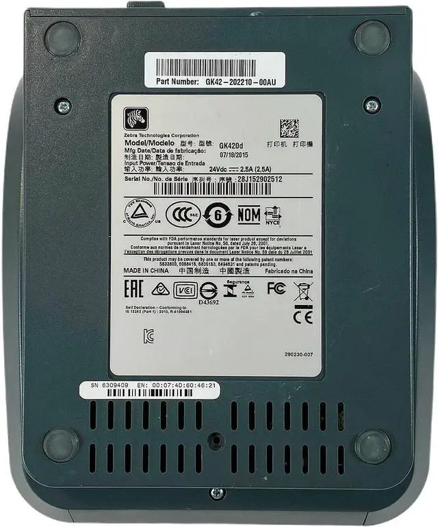 Alt view image 2 of 7 - Ze bra GK420d Direct Thermal Bar code Printer USB LAN GK42-202210-00AU with Adapter