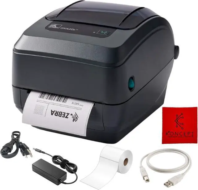 Main image of Ze bra GK420T Thermal Transfer Desktop Printer for Labels, Receipts, Bar codes, Tags, and Wrist Bands - with USB, Ethernet Port Connectivity & Microfiber Cleaning Cloth