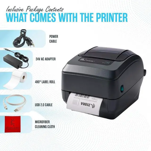 Alt view image 2 of 6 - Ze bra GK420T Thermal Transfer Desktop Printer for Labels, Receipts, Bar codes, Tags, and Wrist Bands - with USB, Ethernet Port Connectivity & Microfiber Cleaning Cloth