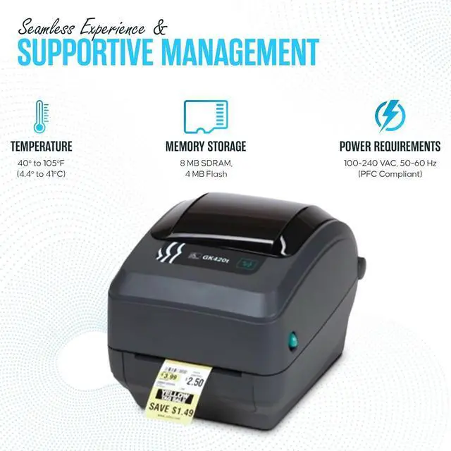 Alt view image 4 of 6 - Ze bra GK420T Thermal Transfer Desktop Printer for Labels, Receipts, Bar codes, Tags, and Wrist Bands - with USB, Ethernet Port Connectivity & Microfiber Cleaning Cloth
