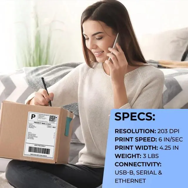 Alt view image 6 of 7 - Ze bra Label Printer GX420T Direct Thermal Desktop Printer Bundle for Small Business - Includes Ze bra GX 420t Label Printer (GX42-102510-150), USB-A Cable and Microfiber Cloth