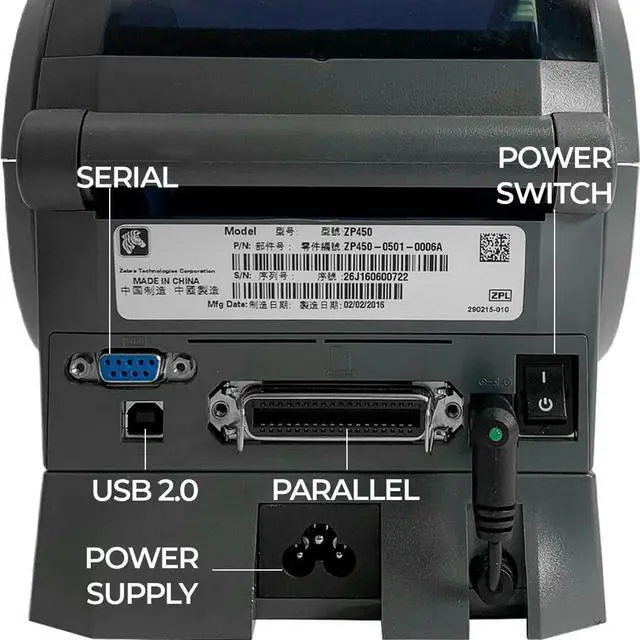 Alt view image 4 of 7 - Ze bra ZP450 Direct Thermal Shipping Label Printer - High-Speed ZP450-CTP Thermal Printer Bundle with USB Cable, Power Supply & Microfiber Cloth, Made for UPS Labels, Amazon FBA Bar code
