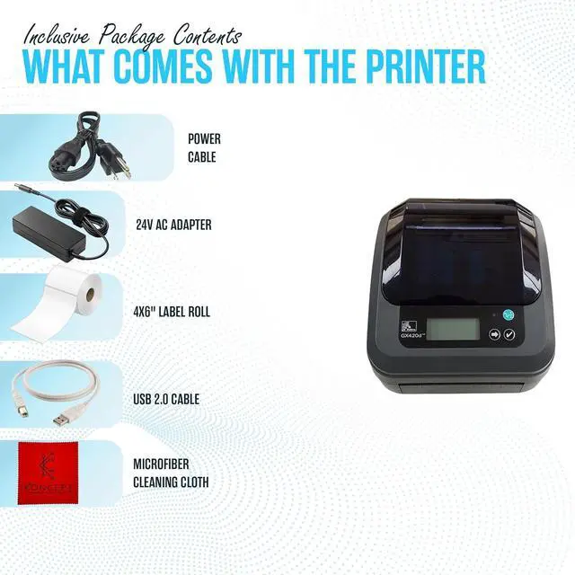 Alt view image 2 of 6 - Ze bra GX420D Direct Thermal Label, Receipt & Bar code Printer - with USB 2.0 Cable, 4x6 Label Roll, 24V - USB, Serial and Ethernet Connectivity