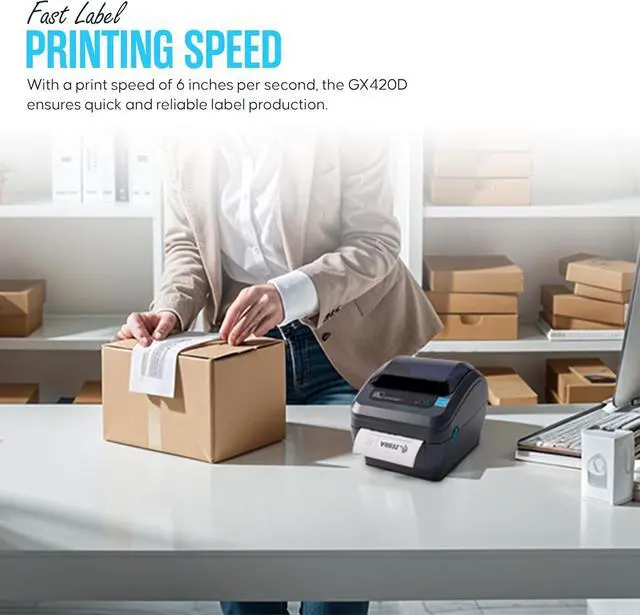 Alt view image 6 of 6 - Ze bra GX420D Direct Thermal Label, Receipt & Bar code Printer - with USB 2.0 Cable, 4x6 Label Roll, 24V - USB, Serial and Ethernet Connectivity