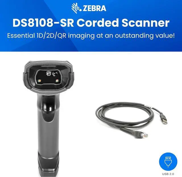 Alt view image 2 of 4 - Ze bra DS8108-SR Bar code Scan ner | High Resolution 1D 2D QR Code Scan ner | USB Kit | Shielded USB Cable | Corded