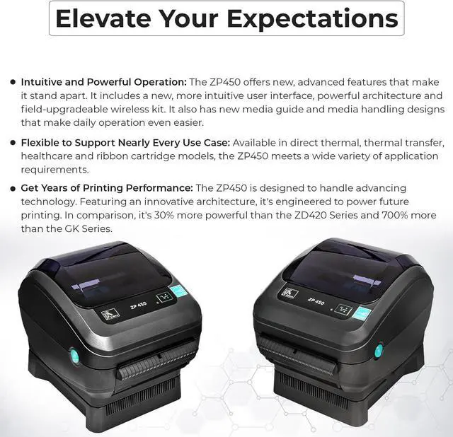 Alt view image 5 of 6 - Ze bra ZP450 (ZP 450) Thermal Bar code Label Printer - 1 Year Warranty, USB, Serial, and Parallel Connectivity 203 DPI Resolution with Power Cord + USB 2.0 Cable + Microfiber Cloth