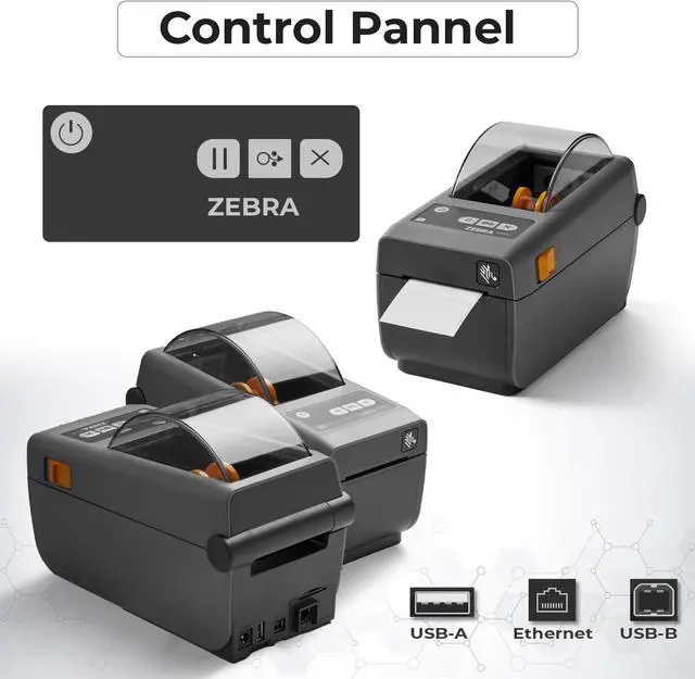 Alt view image 4 of 6 - Ze bra ZD410 Direct Thermal Monochrome Desktop Printer - Wired Thermal Printer with 2" Print Width - Office Desk Printer with USB Ethernet Connectivity