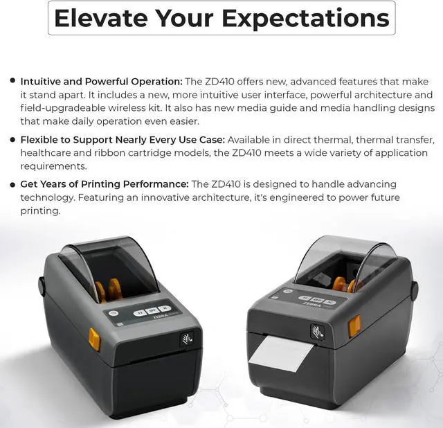 Alt view image 5 of 6 - Ze bra ZD410 Direct Thermal Monochrome Desktop Printer - Wired Thermal Printer with 2" Print Width - Office Desk Printer with USB Ethernet Connectivity