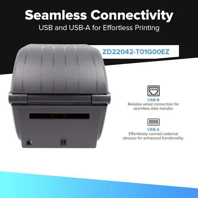 Alt view image 3 of 6 - Ze bra ZD220 Thermal Transfer & Direct Thermal | 203 DPI | ZD22042-T01G00EZ | USB Connectivity | Standard EZPL | 4 in Width | Includes Jet Set Software