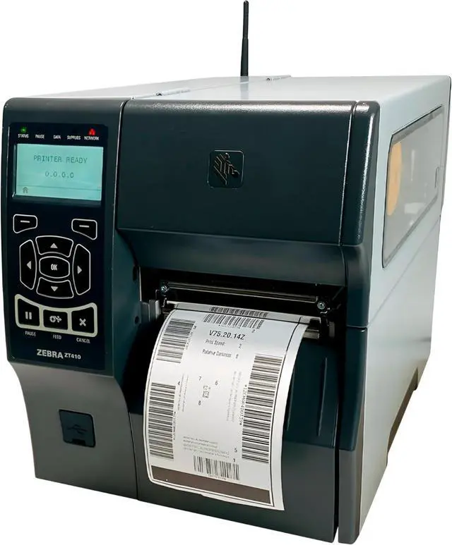 Alt view image 7 of 7 - Ze bra ZT410 Industrial Thermal Transfer Label Printer 300 dpi BT WiFi LAN USB ZT41043-T01A000Z, Bundle Power Cord USB and Ethernet Cables
