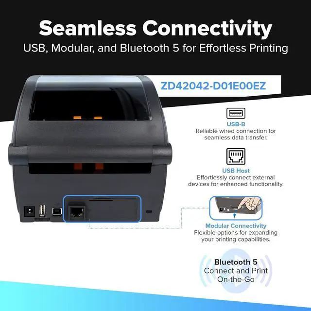 Alt view image 3 of 7 - Ze bra ZD420 / ZD420d Direct Thermal Desktop Printer 203 dpi Print Width 4 in USB Ethernet ZD42042-D01E00EZ