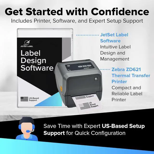 Alt view image 2 of 6 - Ze bra ZD621 | Thermal Transfer & Direct Thermal Printer ZD6A043-301F00EZ | 300 DPI | USB, USB Host, Ethernet, Serial, BTLE5 Connectivity | Includes Jetset Software