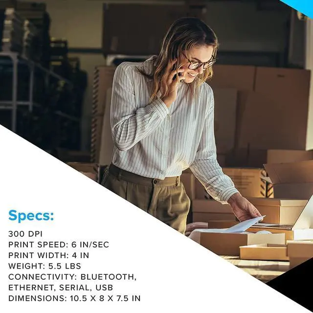 Alt view image 3 of 7 - Ze bra ZD621 Thermal Shipping Label Printer 4"| 300 DPI | No Ink Required | 4x6 | USB, Serial, Ethernet, Tap to Print NFC | Touch Color LCD | 2 Year Warranty | UPS/USPS/FedEx | Thermal Transfer