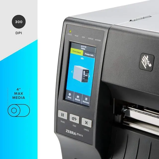 Alt view image 3 of 7 - Ze bra ZT411 Thermal Transfer Industrial Printer 300 dpi Print Width 4 Inches Features Serial, USB, Ethernet, and Bluetooth Connecting Options Peeler with Full Rewind ZT41143-T410000Z
