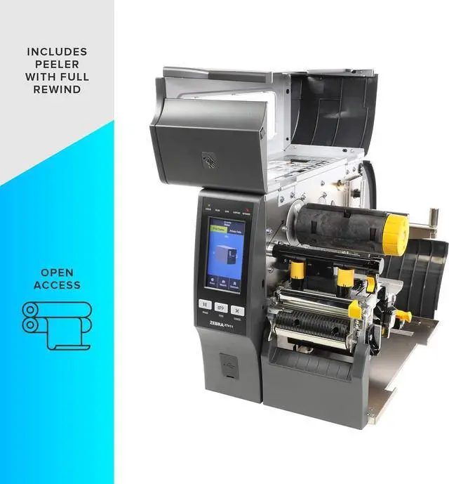 Alt view image 5 of 7 - Ze bra ZT411 Thermal Transfer Industrial Printer 300 dpi Print Width 4 Inches Features Serial, USB, Ethernet, and Bluetooth Connecting Options Peeler with Full Rewind ZT41143-T410000Z