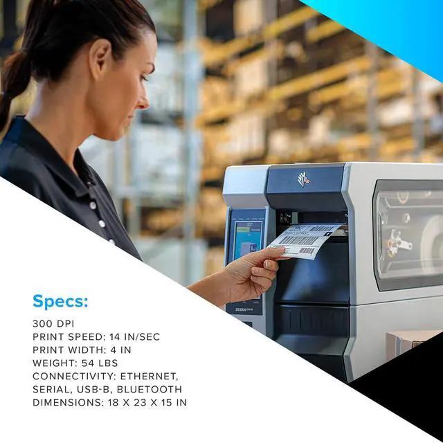 Alt view image 6 of 7 - Ze bra ZT411 Thermal Transfer Industrial Printer 300 dpi Print Width 4 Inches Features Serial, USB, Ethernet, and Bluetooth Connecting Options Peeler with Full Rewind ZT41143-T410000Z