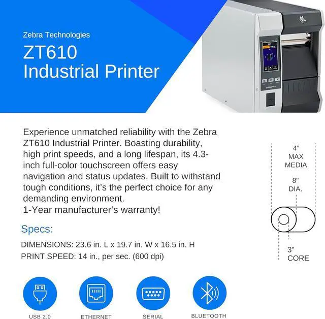 Alt view image 2 of 6 - Genuine ZT620 Thermal Printer - ZT62063-T010100Z