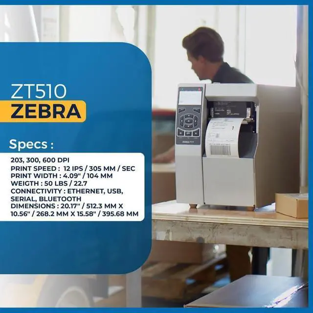 Alt view image 5 of 6 - Ze bra ZT510 Thermal Transfer & Direct Thermal Rugged Industrial Printer | 203 DPI | ZT51042-T010000Z | USB Bluetooth Serial Ethernet Connectivity | Replaces 105SL Plus | Includes Jet Set Software