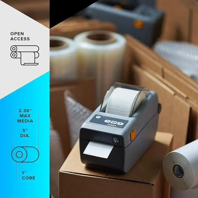 Alt view image 4 of 5 - Genuine ZE BRA ZD410D Direct Thermal Desktop Printer - USB and USB Host, Modular Connectivity - 2.2-Inch Max Print Width, 203 DPI, 6 IPS, Monochrome Label Printer, Grey - ZD41022-D01000EZ