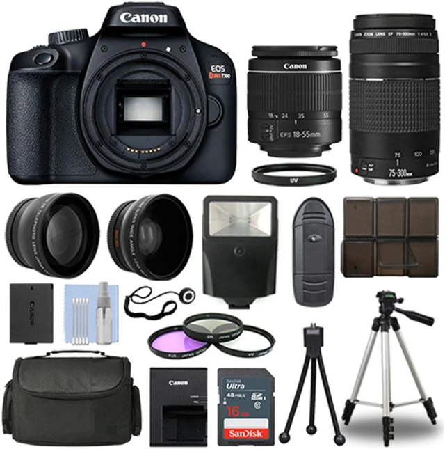 Main image of Canon EOS Rebel T100 Digital SLR Camera+ 18-55mm 3 Lens Kit+ 32GB Best Value Kit