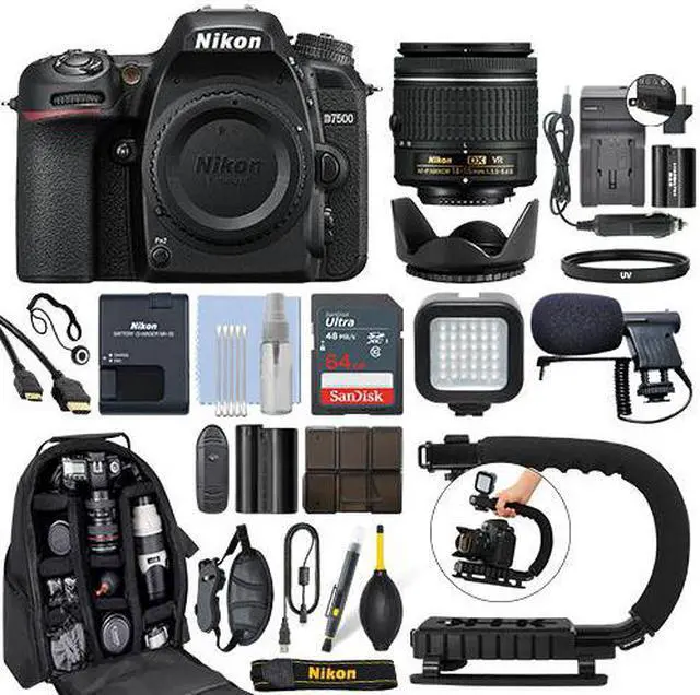 Main image of Nikon D7500 Digital SLR Camera 4K with 18-55mm VR Lens + 64GB Pro Video Kit