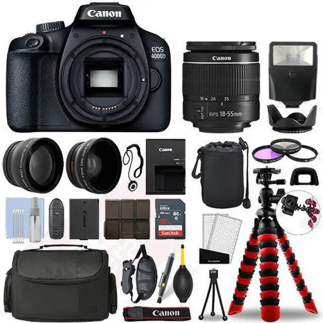 Alt view image 2 of 7 - Canon EOS 4000D / T100 SLR Camera w/ 18-55mm+ 16GB 3 Lens Ultimate Accessory Kit