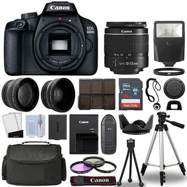 Main image of Canon EOS 4000D / Rebel T100 SLR Camera + 3 Lens Kit 18-55mm+ 16GB+ Flash & More