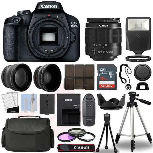 Alt view image 2 of 7 - Canon EOS 4000D / Rebel T100 SLR Camera + 3 Lens Kit 18-55mm+ 16GB+ Flash & More